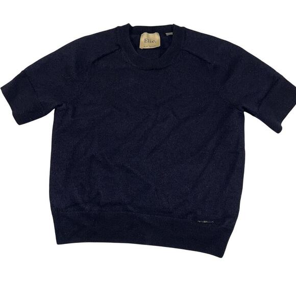 Elie Tahari 100% Merino Wool Short Sleeve Sweater Navy Blue Size L RUNS SMALL - Picture 2 of 11